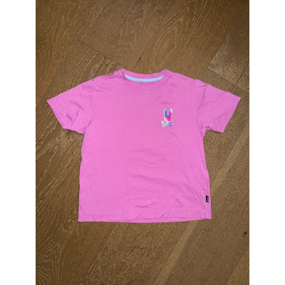 Psycho Bunny Kids Pink Pima Cotton Iridescent Logo T-Shirt Size 7-8 S/P